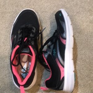Ryka Women’s Sneakers Leather Black and Pink Memory Foam-Size 9